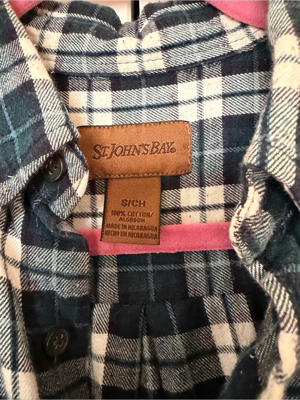 St. John's Bay Green & White Plaid Flannel Button-Down Shirt - Picture 4 of 6